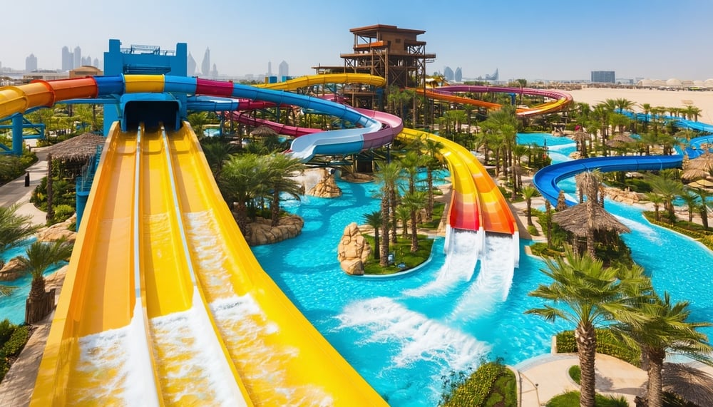 Aerial view of Aquaventure World Dubai waterpark Aerial view of Aquaventure World Dubai waterpark